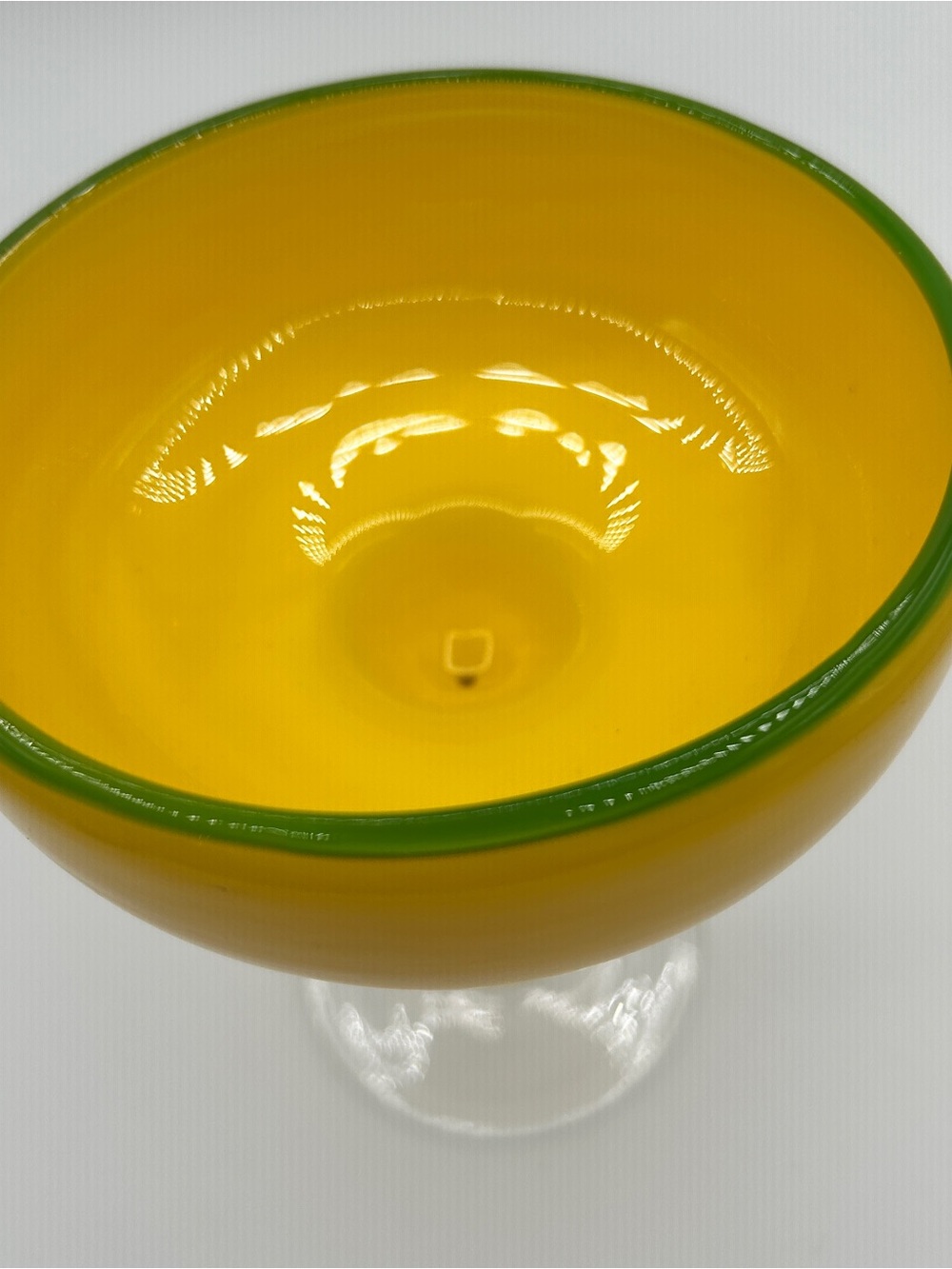Handblown Yellow Glass Margarita Coupe with Green Rim - Picture 2 of 6